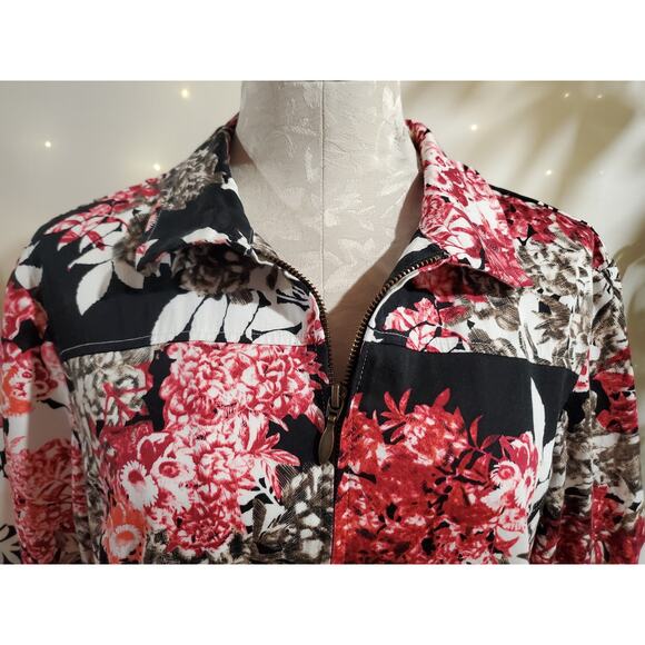 Chicos Womens Floral 3/4 Sleeve Zip Jacket Size 2 US L 12 Lightweight Pockets - Picture 5 of 11